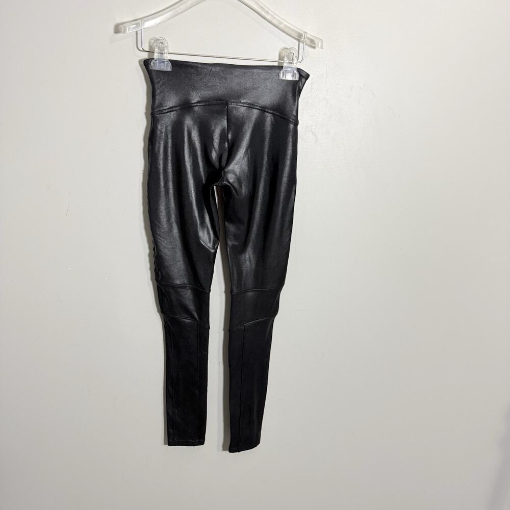 Spanx Women's Black Faux Leather Quilted Panel High Rise Moto Leggings Size S - Picture 4 of 6